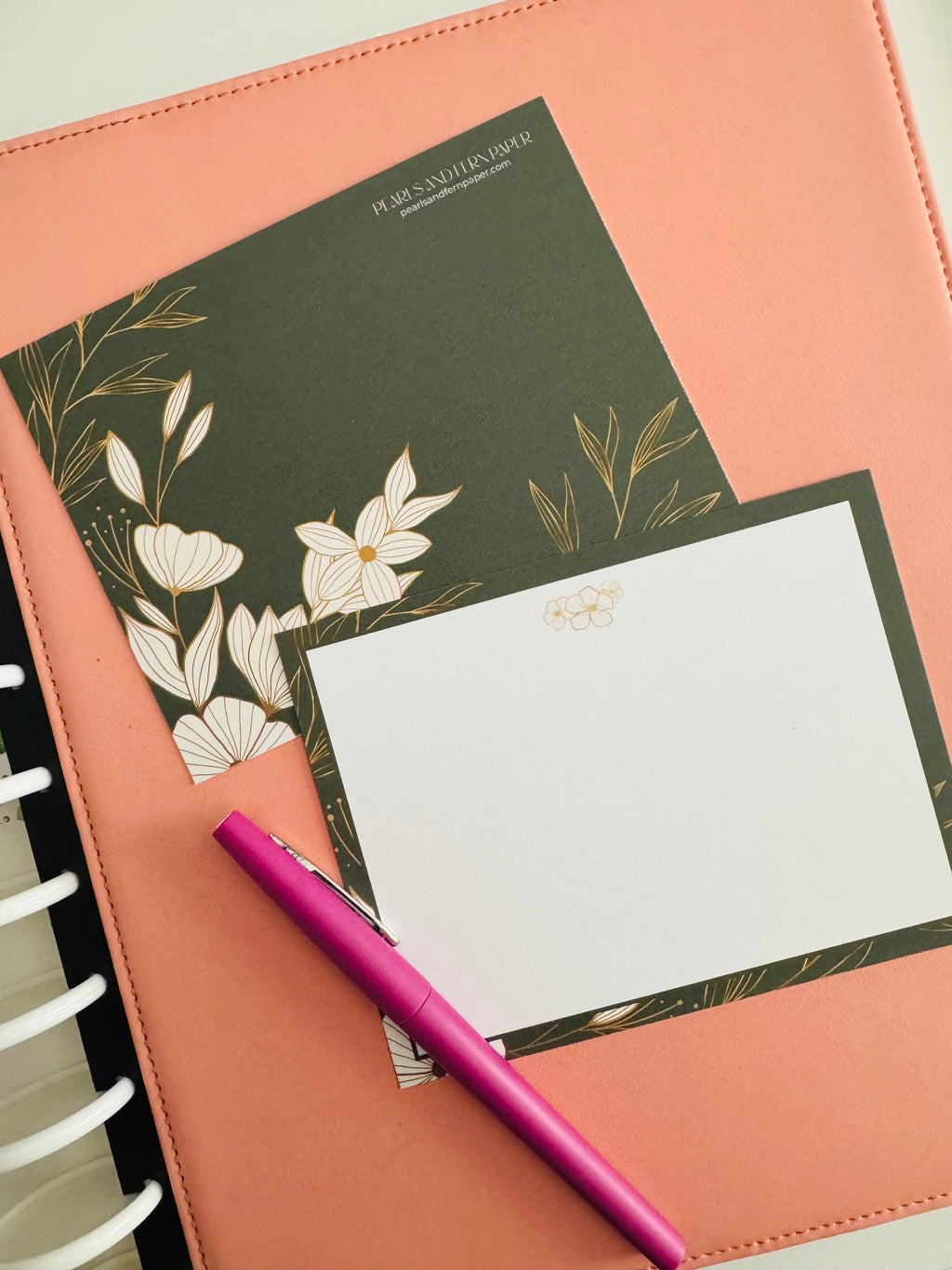 Green and Gold Floral notecard