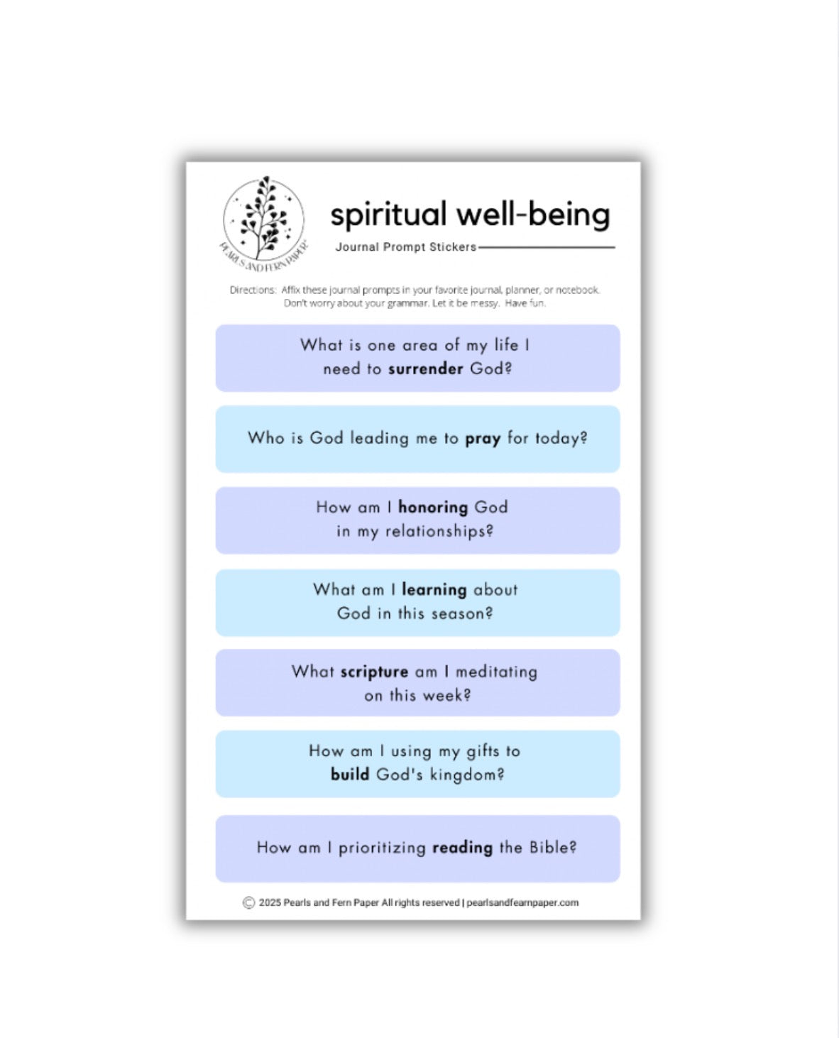 Spiritual Growth Guided Journaling Prompt Stickers