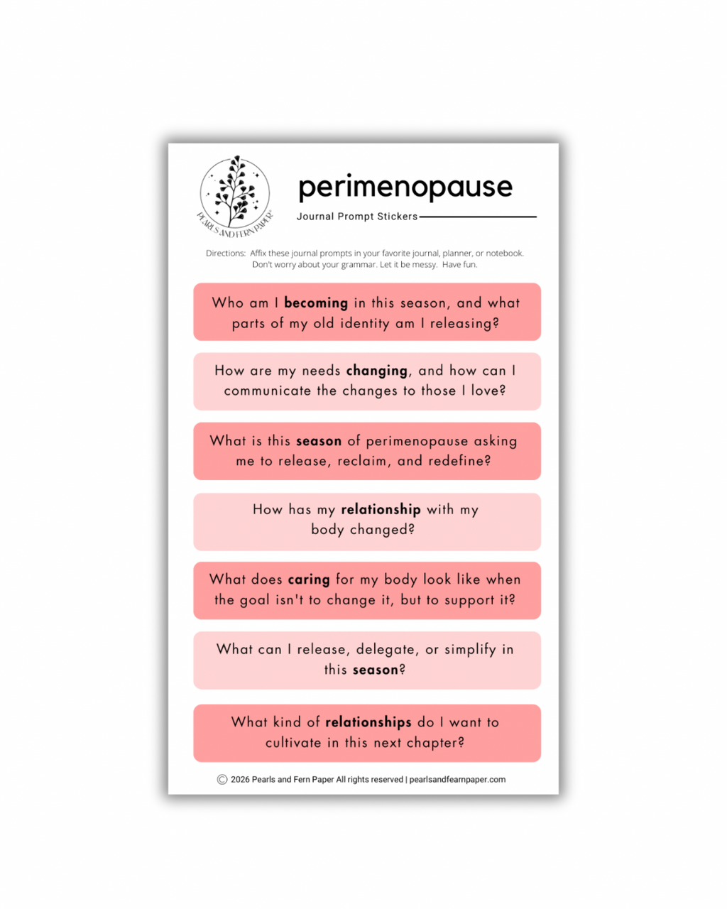 Perimenopause Journaling Prompt Sticker | Self-Care Sticker for Women's Wellness Journals