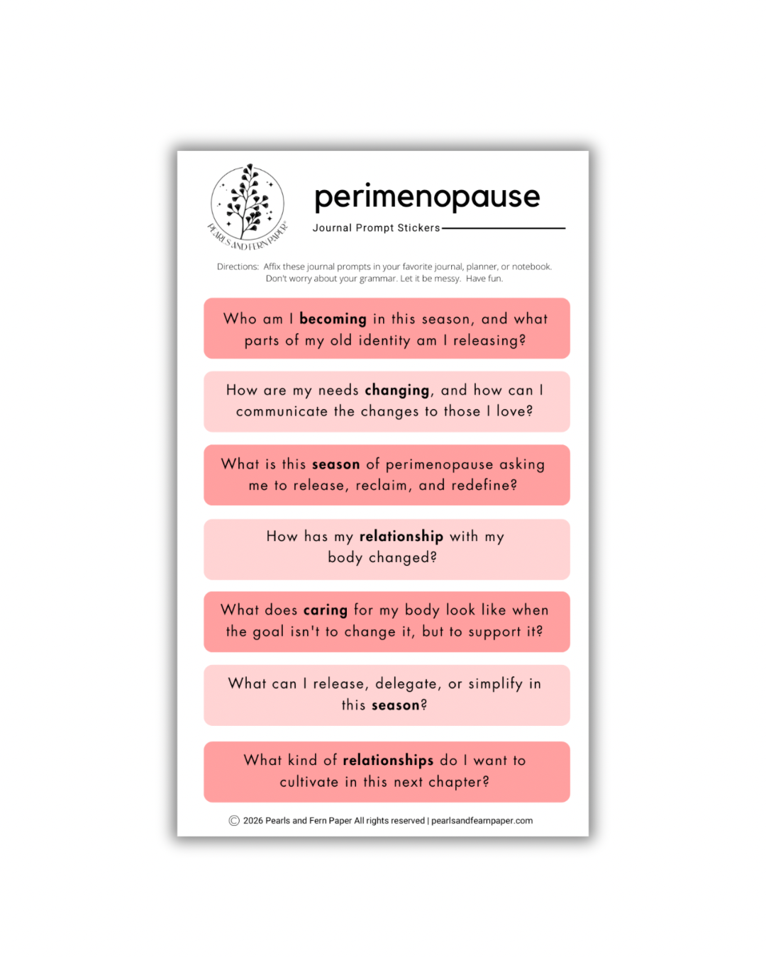 Perimenopause Journaling Prompt Sticker | Self-Care Sticker for Women's Wellness Journals
