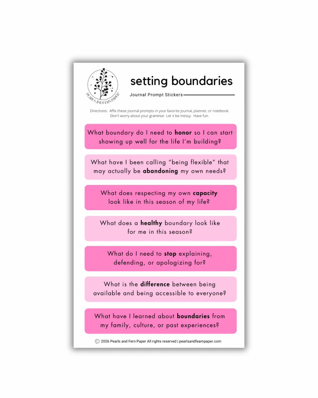 Setting Boundaries Journaling Prompt Sticker | Self-Care Sticker for Mindfulness Journals