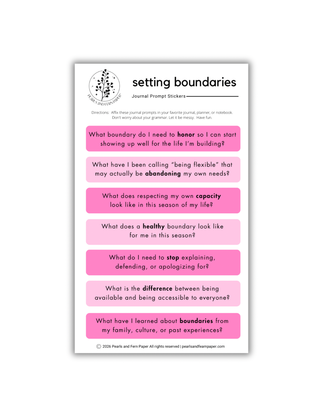 Setting Boundaries Journaling Prompt Sticker | Self-Care Sticker for Mindfulness Journals