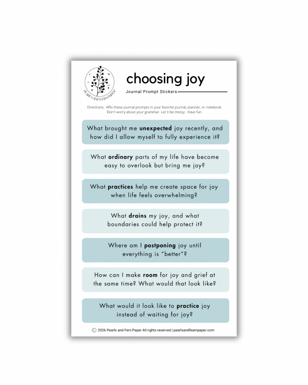 Choosing Joy Journaling Prompt Sticker | Mindfulness Sticker for Journals & Planners