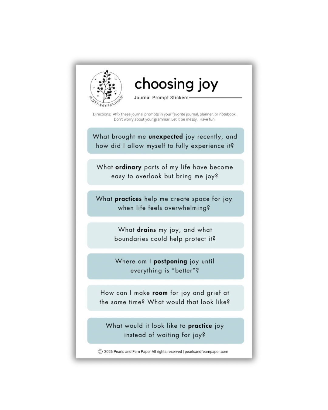 Choosing Joy Journaling Prompt Sticker | Mindfulness Sticker for Journals & Planners