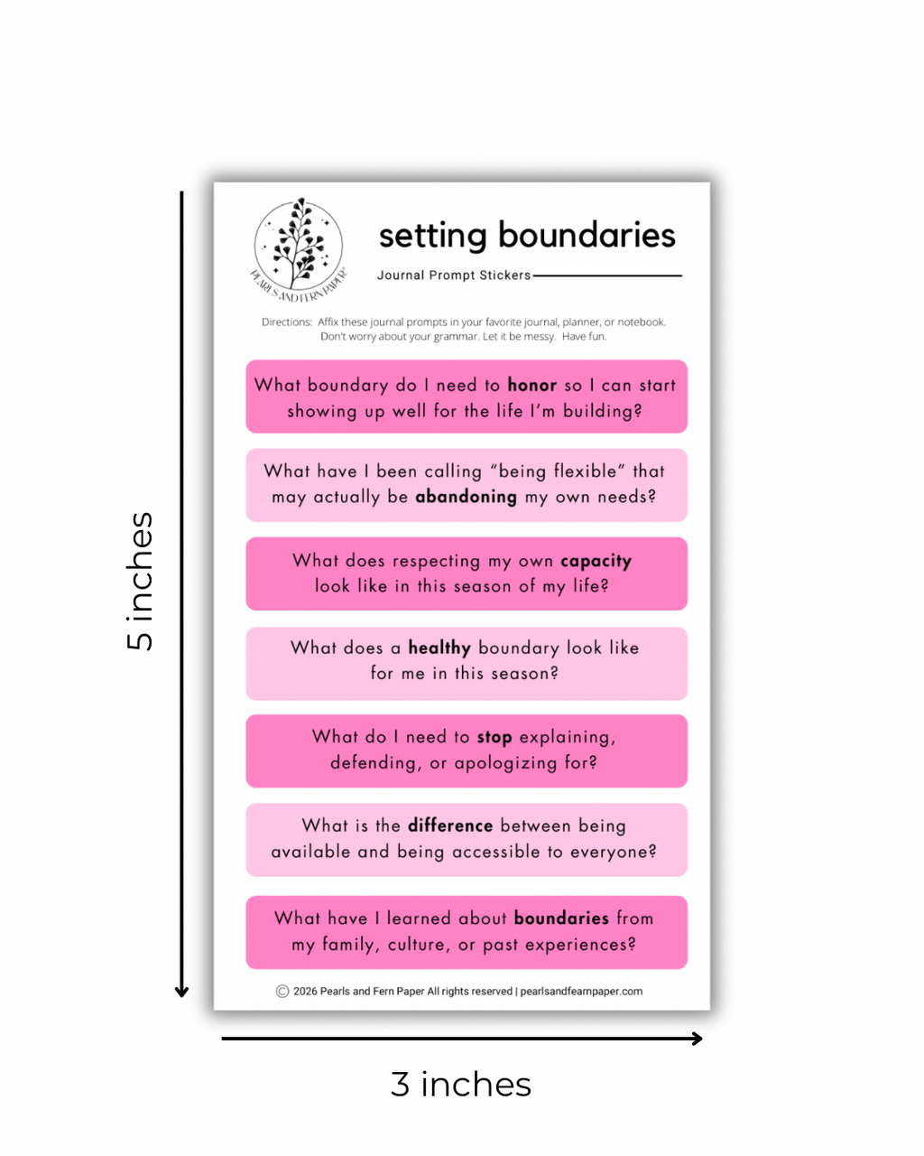 Setting Boundaries Journaling Prompt Sticker | Self-Care Sticker for Mindfulness Journals