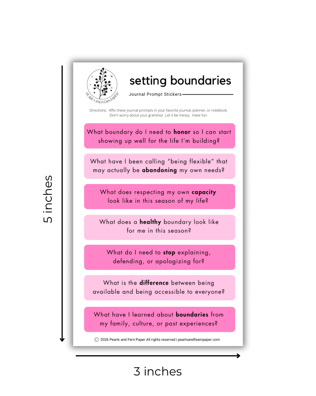 Setting Boundaries Journaling Prompt Sticker | Self-Care Sticker for Mindfulness Journals