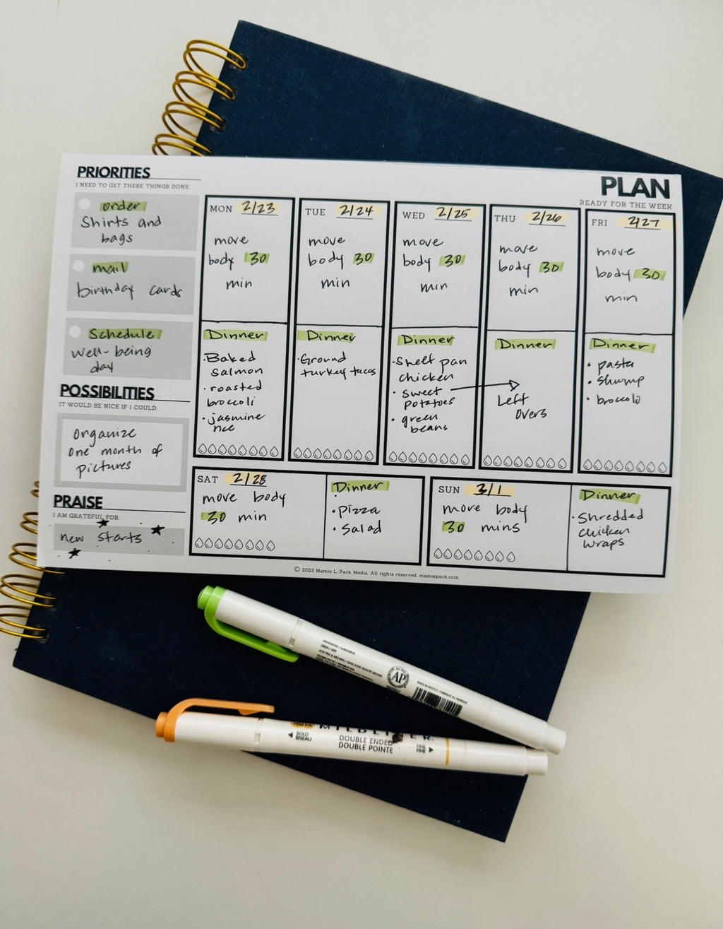Productivity Weekly desktop undated planner pad