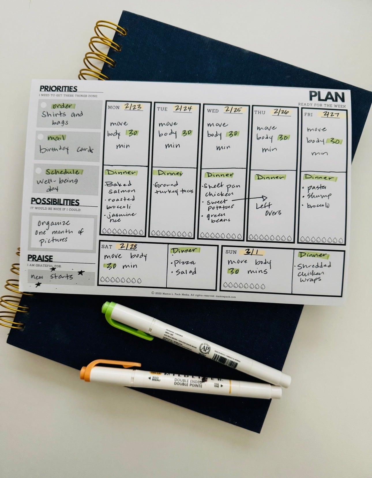 Productivity Weekly desktop undated planner pad