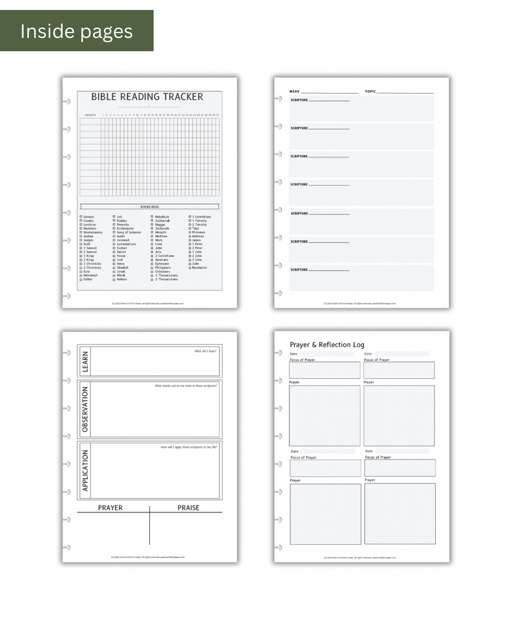 Scripture Journal weekly planner inserts