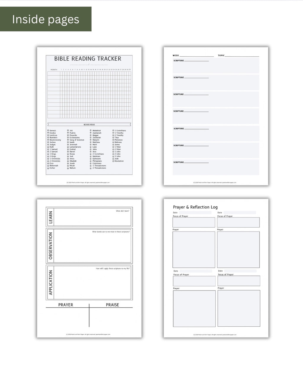 Scripture Journal weekly planner inserts