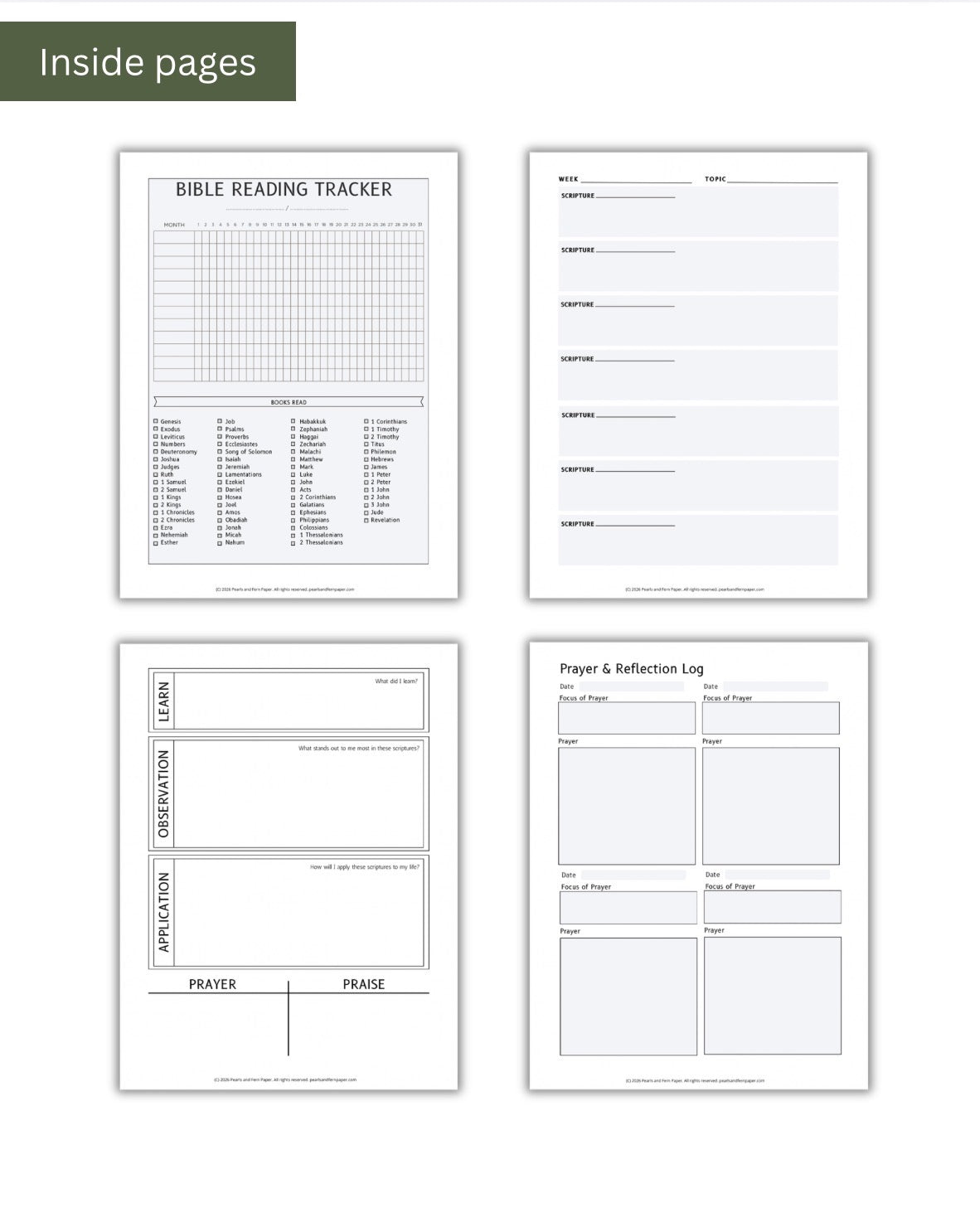 Scripture Journal weekly planner inserts