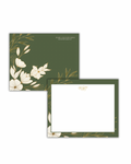 Green and Gold Floral: Boxed Stationery Set | 10 Flat Notecards with Envelopes