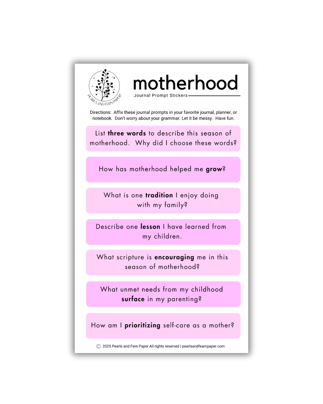 Motherhood Guided Journaling Prompt Stickers