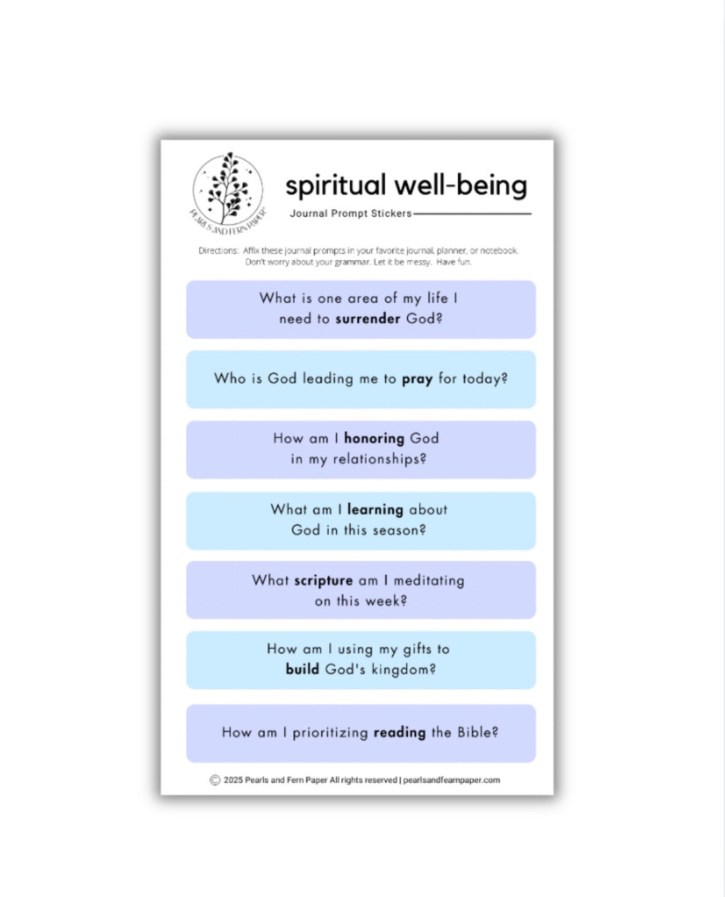 Spiritual Growth Guided Journaling Prompt Stickers
