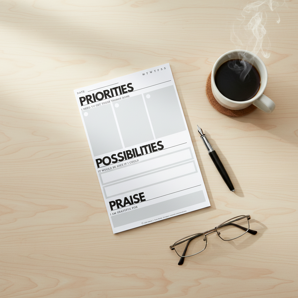 Daily Productivity Notepad minimal overhead flatlay