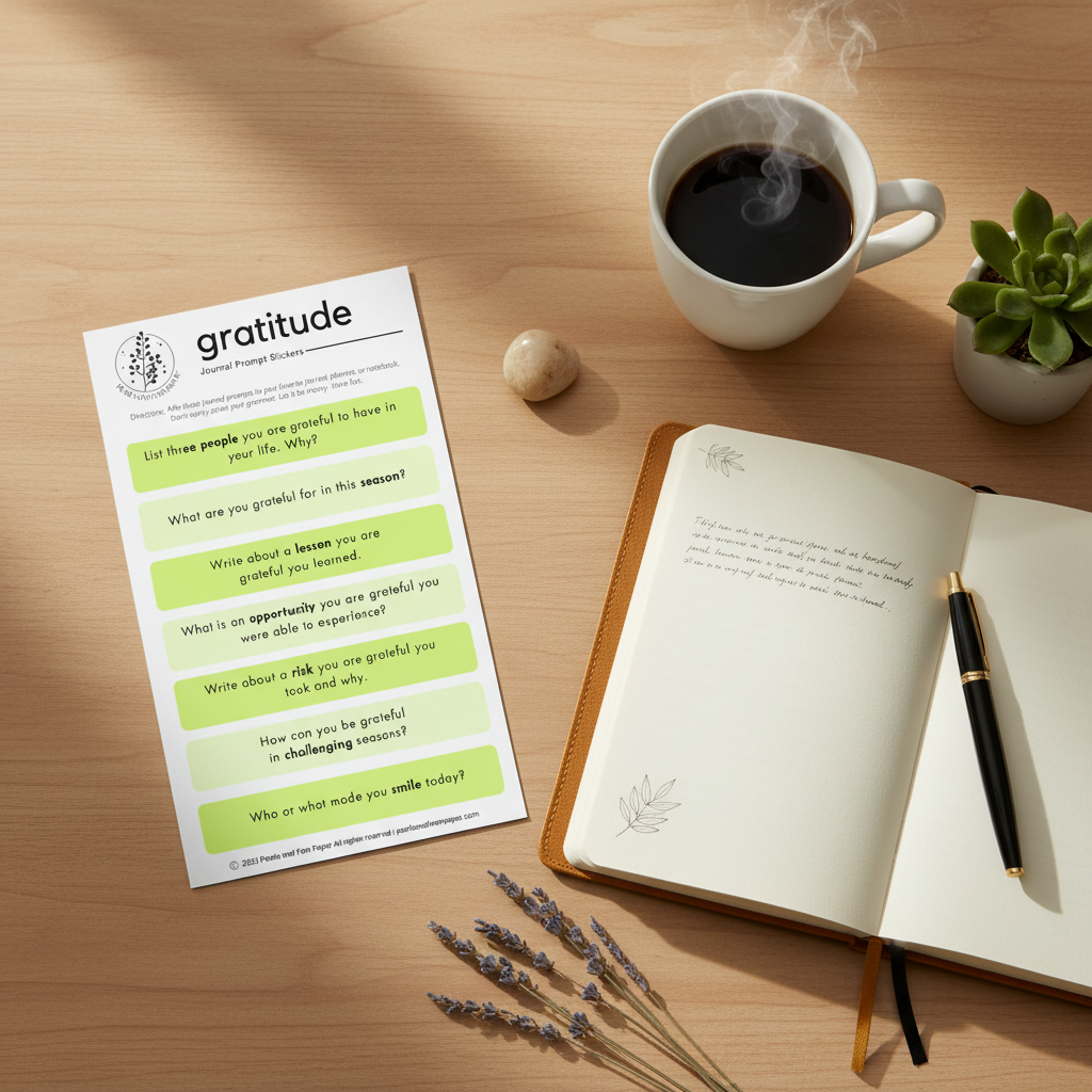 Gratitude Guided Journal Prompt Stickers Flatlay