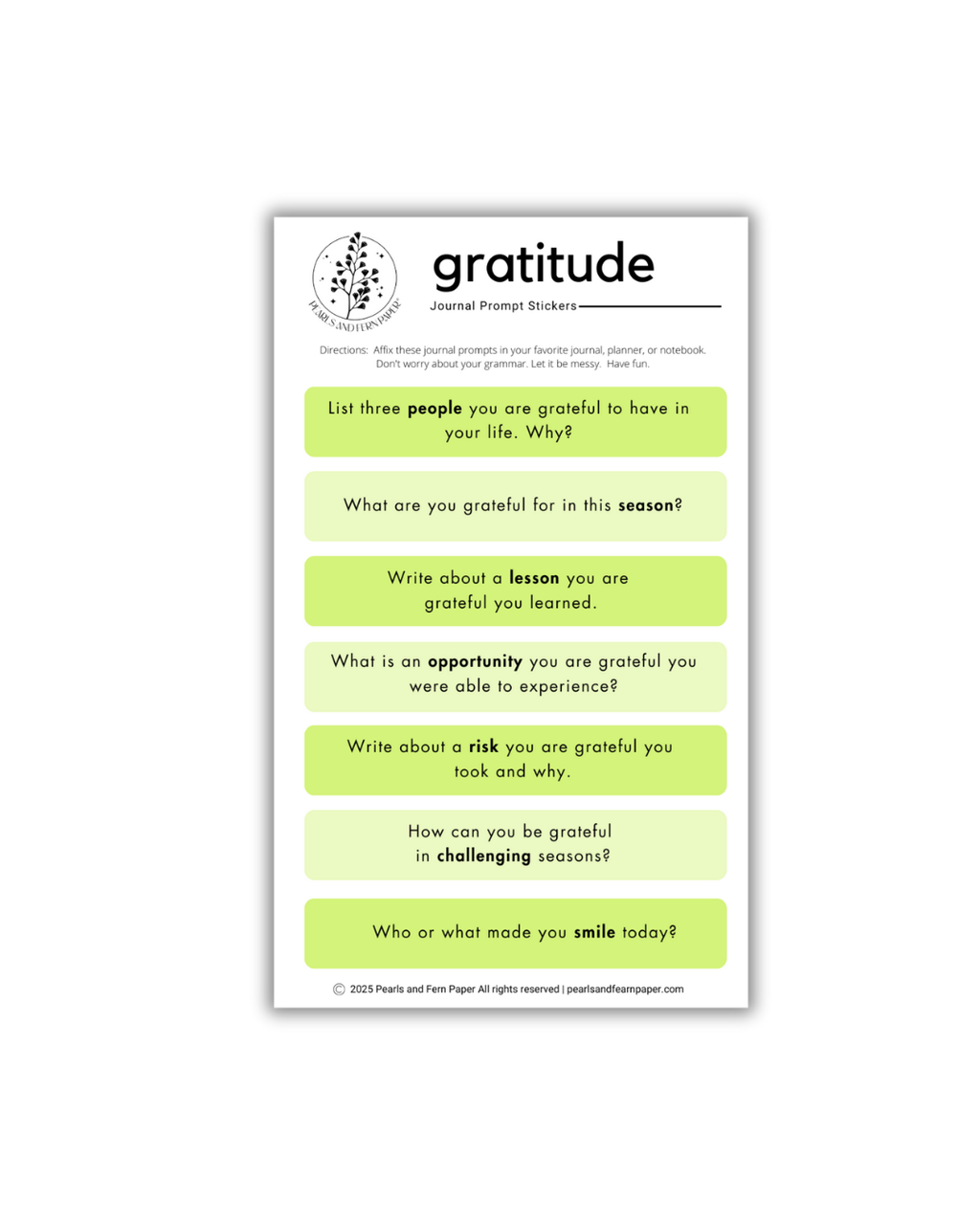 Gratitude Journal Prompt Stickers