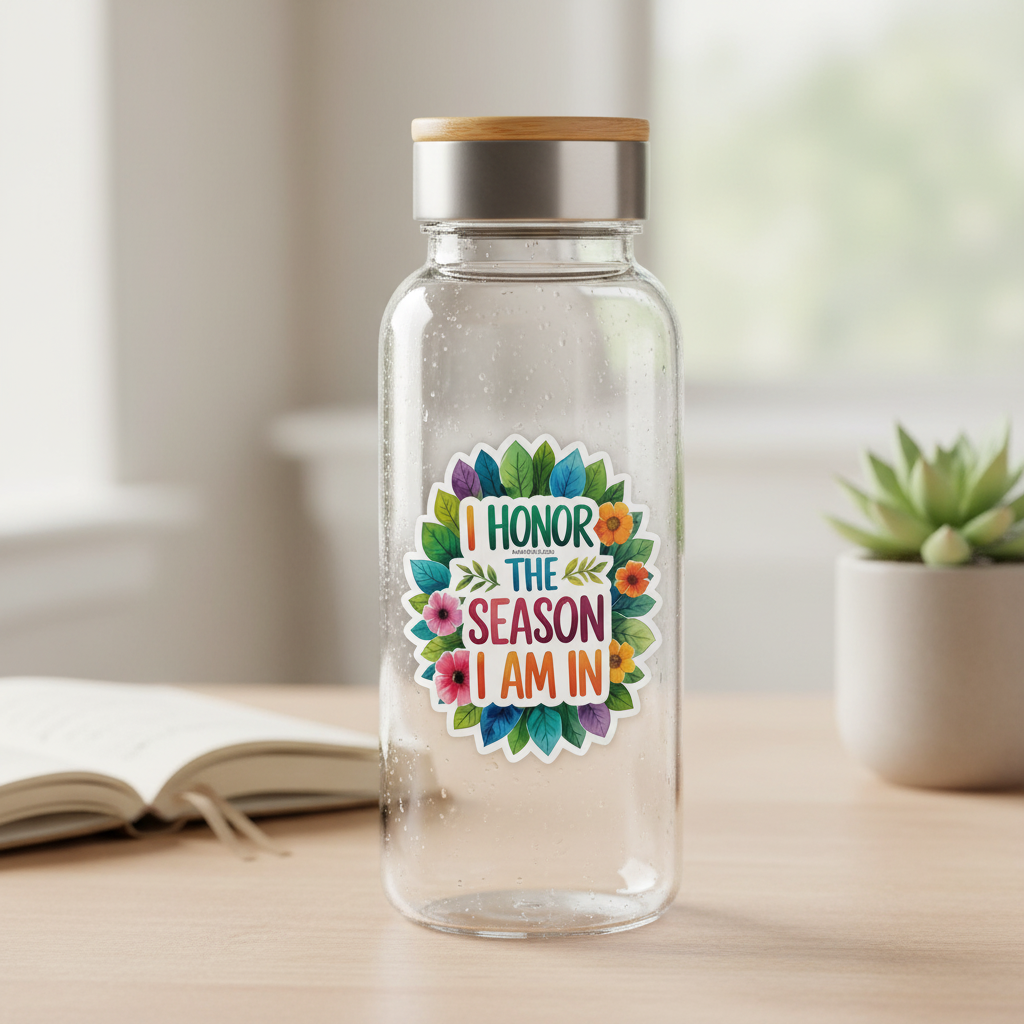 I Honor the Season I Am In Sticker on Water Bottle