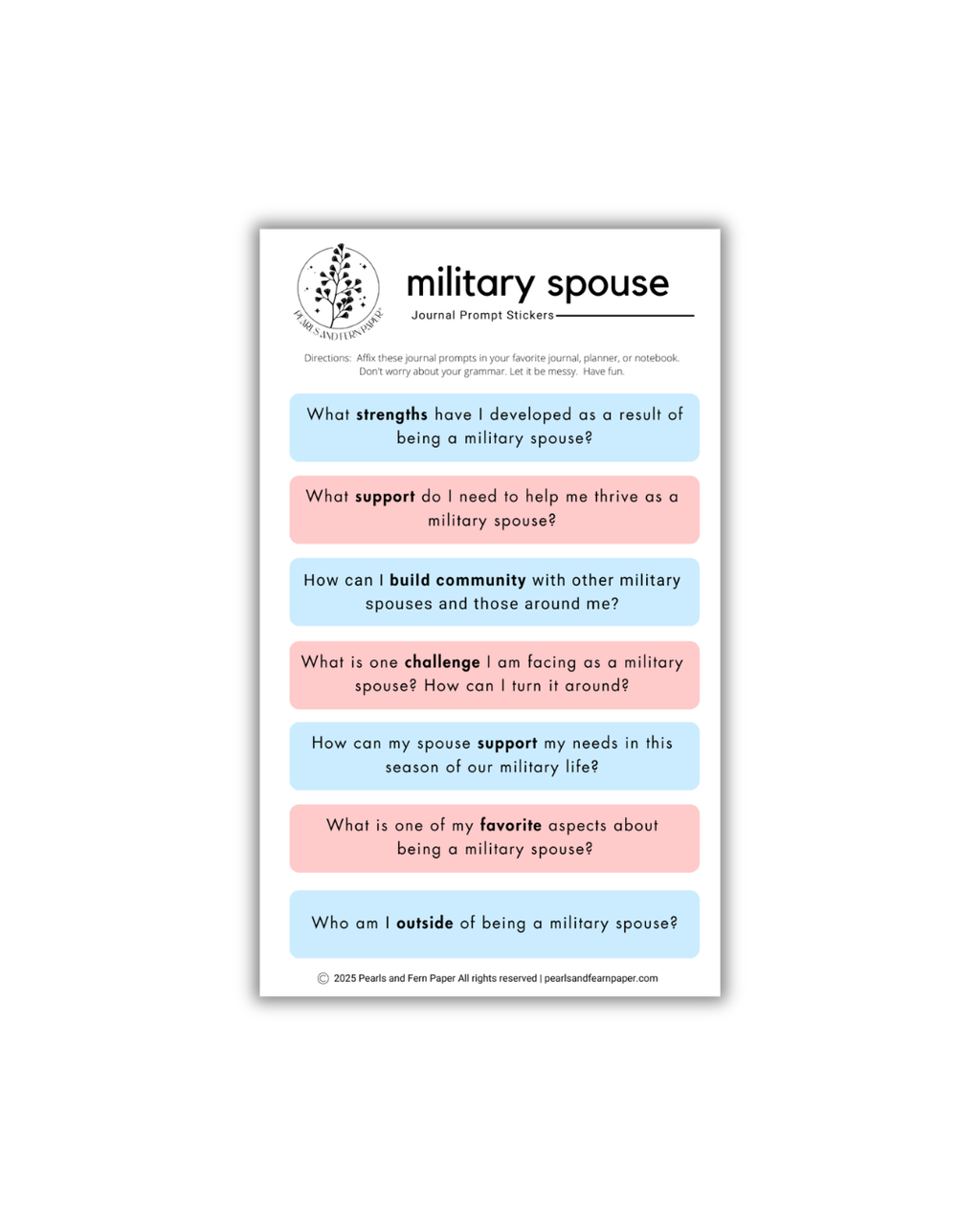 Military Spouse Guided Journaling Prompt Sticker