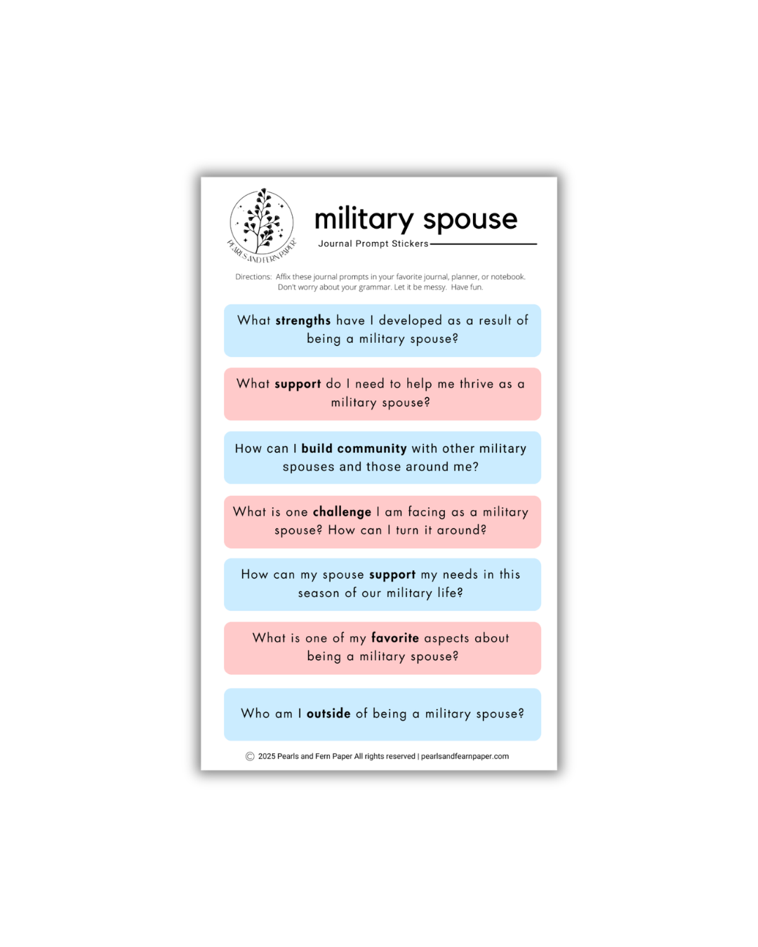 Military Spouse Guided Journaling Prompt Sticker