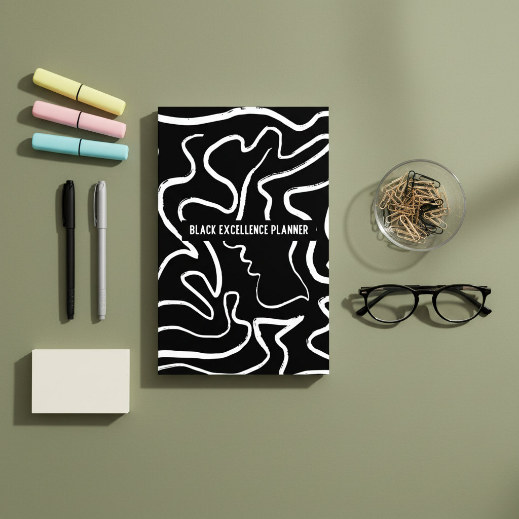 Product flatlay with stationery accessories on olive green