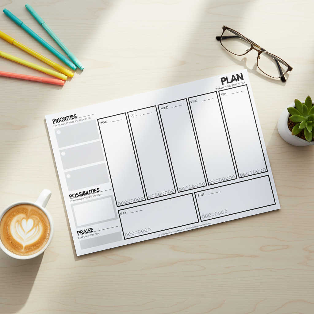 Productivity Weekly Planner Pad Lifestyle Image - Bright Version