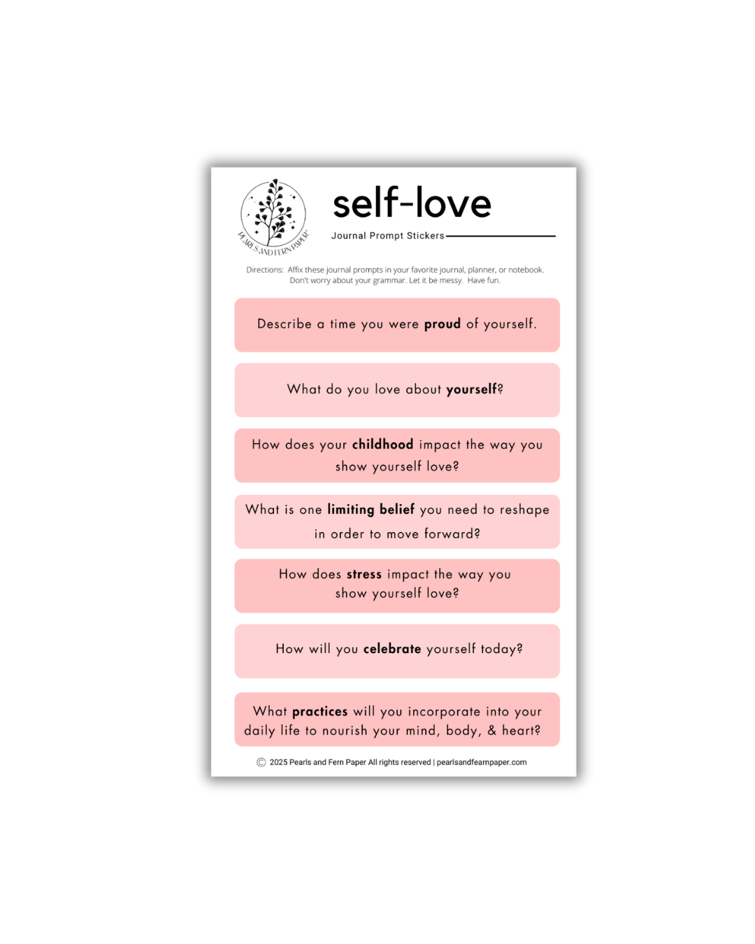 Self-love Guided Journaling Prompt Stickers